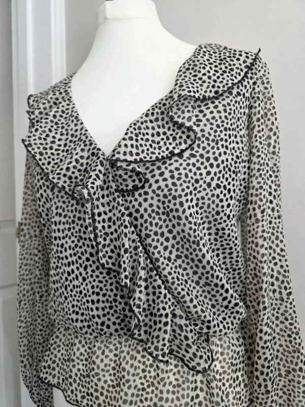 Vintage Y2K Sheer Polka Dot Ruffle Blouse Made in Italy UK Size 4/6