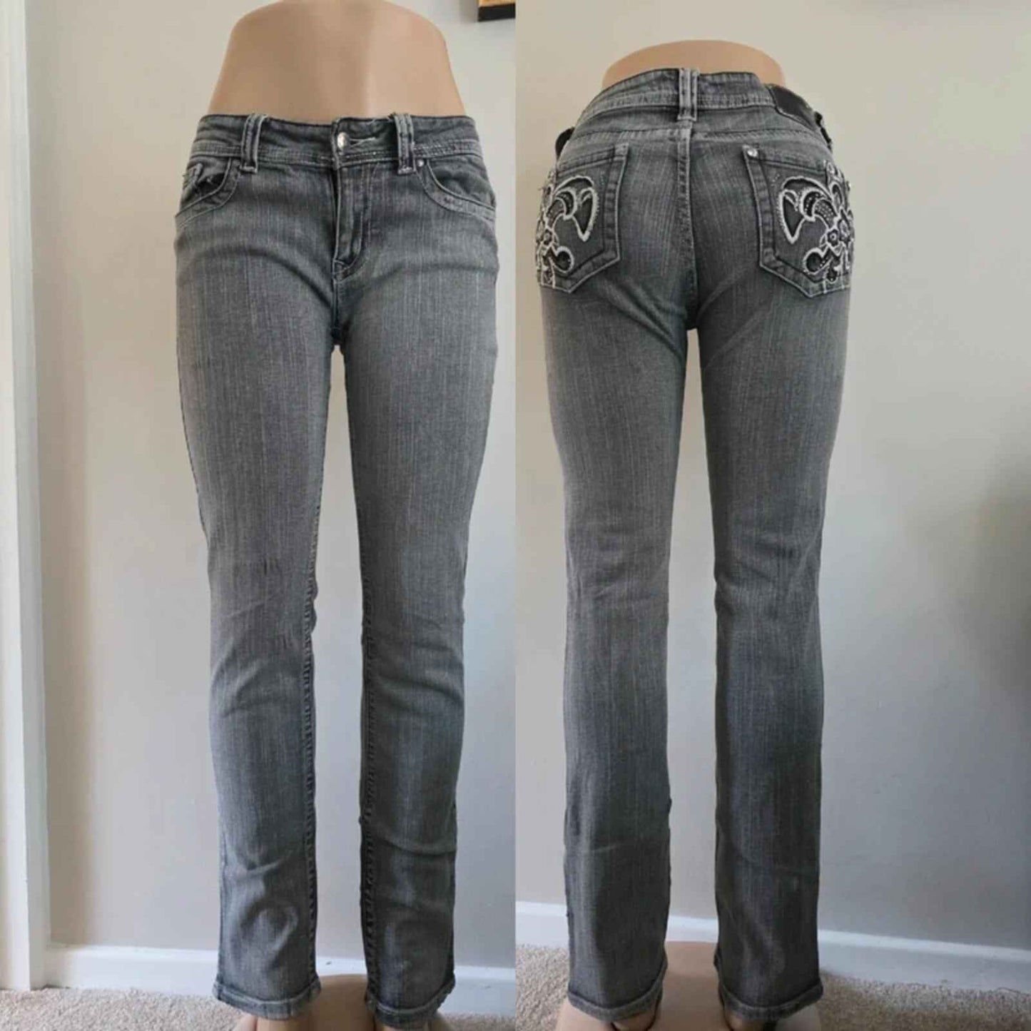 Red Rivet Low Rise Straight Slim Vintage Y2K Jeans UK Size 10
