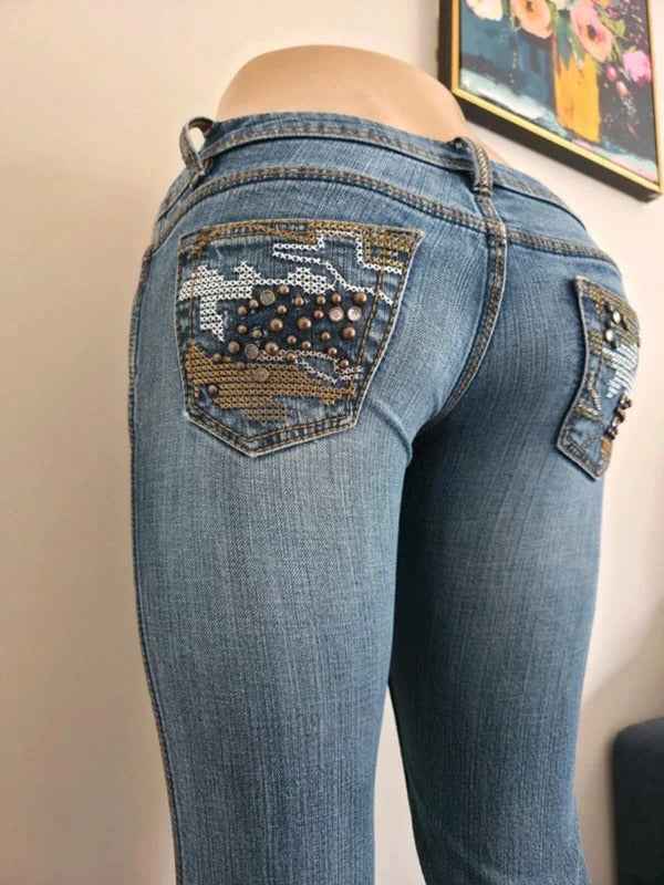 XXI Ultra Low Rise Distressed Baby Bootcut Vintage Y2K Jeans UK Size 4