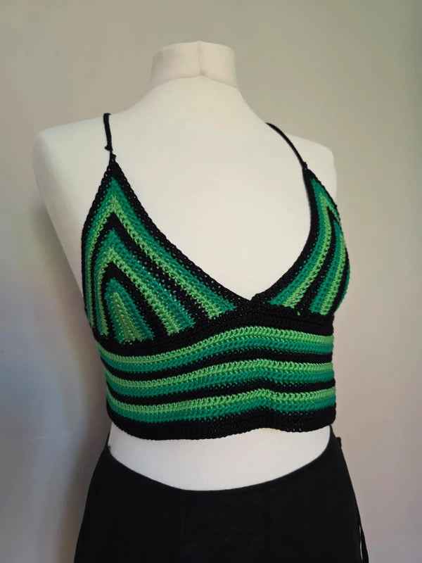 Crochet Festival Halter Crop Top UK Size 8