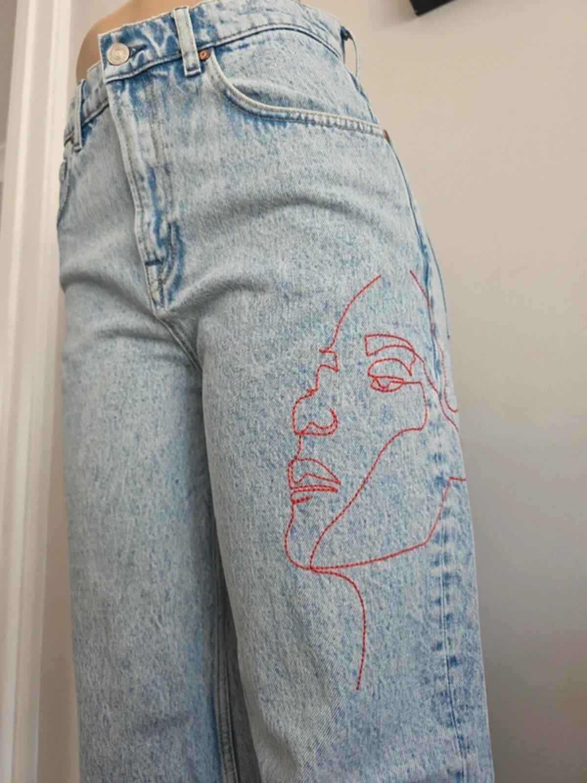 MNG High Rise Baggy Graphic Vintage Y2K Jeans UK Size 8