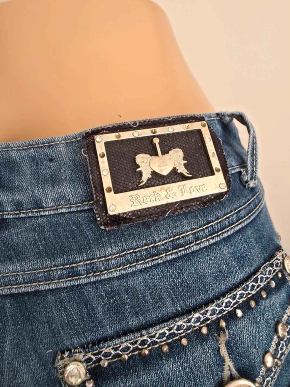 Rock & Love Ultra Low Rise Skinny Vintage Y2K Bling Jeans UK Size 4