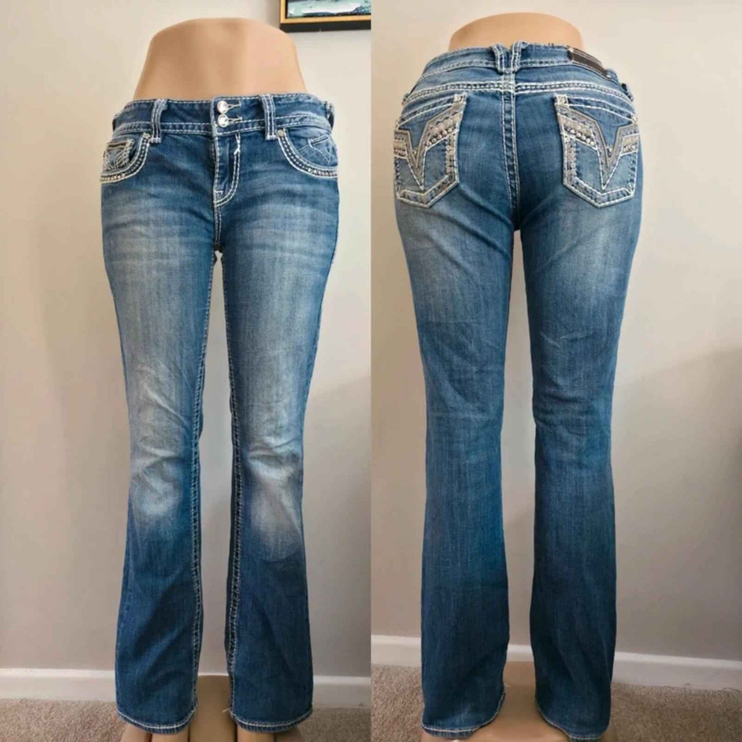 Vigoss Mid Rise Bling Bootcut Jeans UK Size 14 Tall