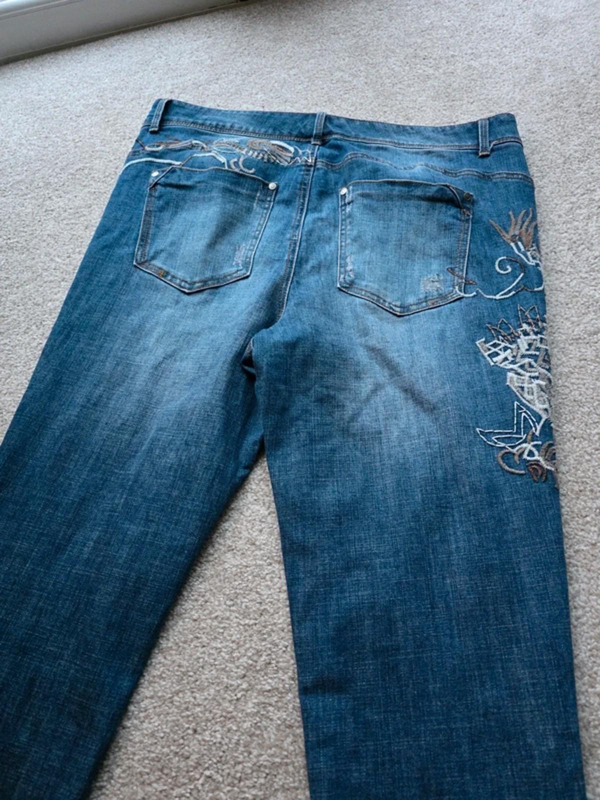 Vintage Y2K Denim 24/7 High Rise Skinny Embroidered Jeans UK Size 20 Petite