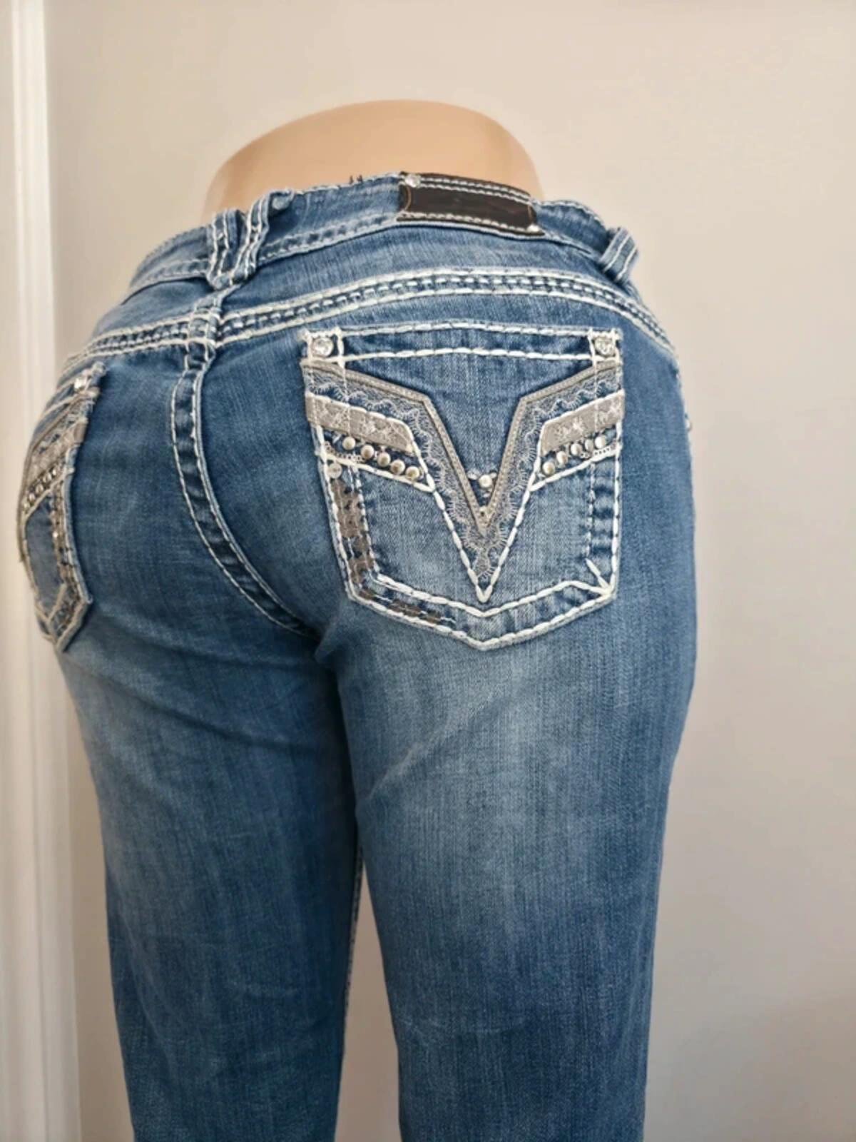 Vigoss Mid Rise Bling Bootcut Jeans UK Size 14 Tall