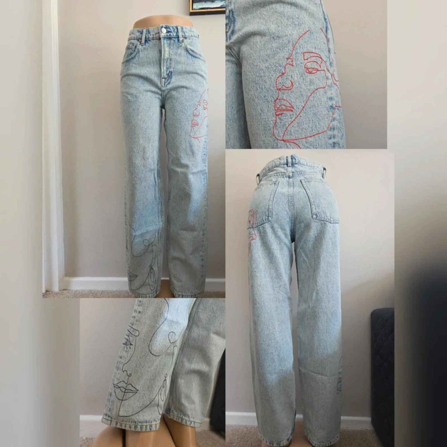 MNG High Rise Baggy Graphic Vintage Y2K Jeans UK Size 8