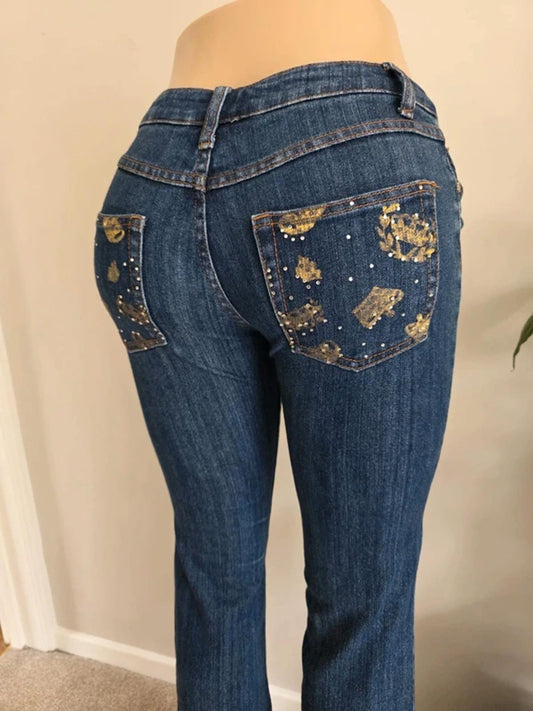 Vintage Y2K Crest Jeans Low Rise Bootcut Jeans UK 8