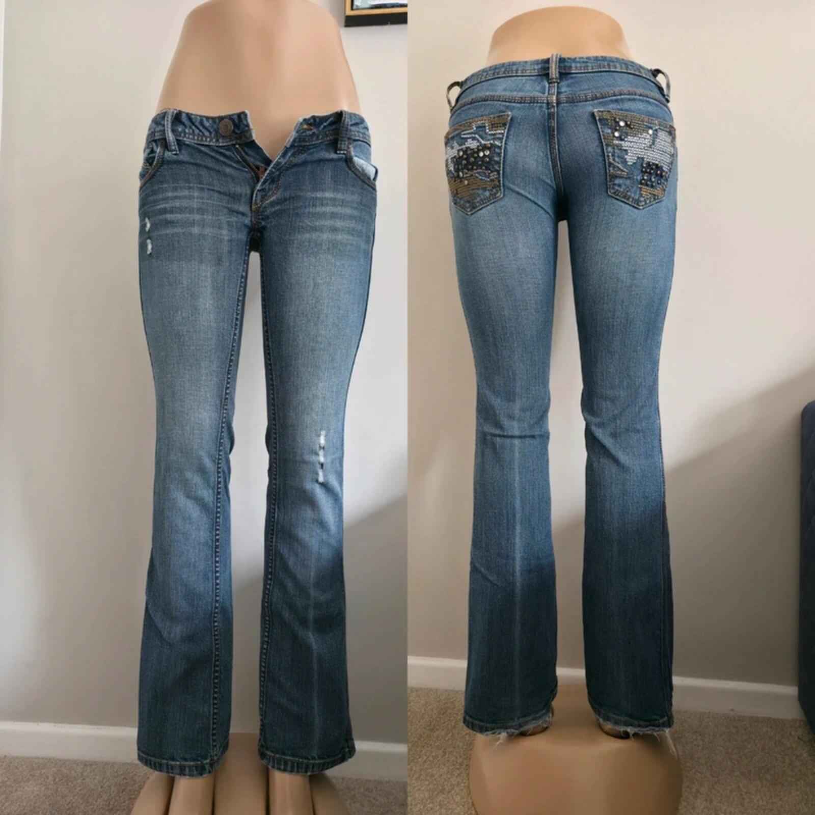 XXI Ultra Low Rise Distressed Baby Bootcut Vintage Y2K Jeans UK Size 4