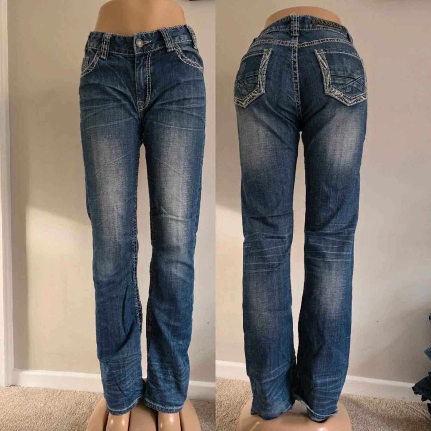 Vintage Y2K Rock & Roll Cowgirl Mid Rise Boyfriend Jeans UK Size 10 tall