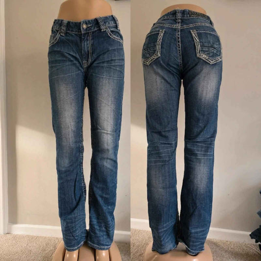 Vintage Y2K Rock & Roll Cowgirl Mid Rise Boyfriend Jeans UK Size 10 tall