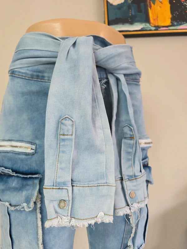 My Boo High Waisted Cropped Cargo Jeans UK Size 8