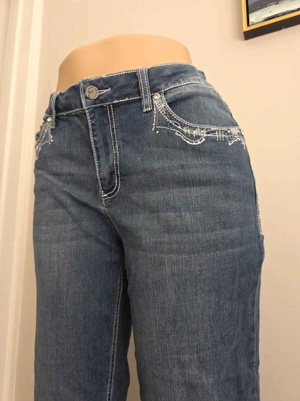 Earl Mid Rise Capri Vintage Y2K Bling Jeans UK Size 14
