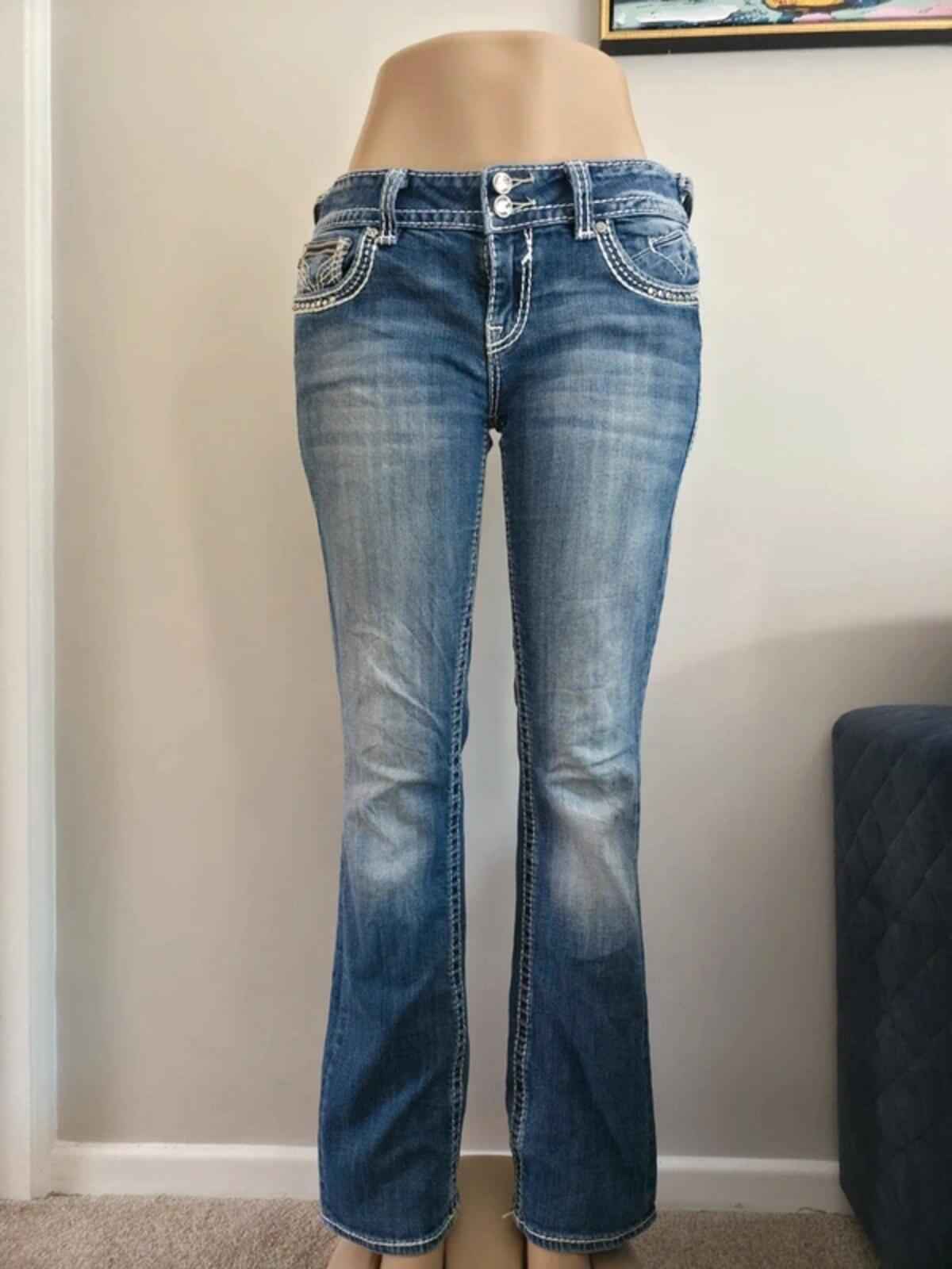 Vigoss Mid Rise Bling Bootcut Jeans UK Size 14 Tall