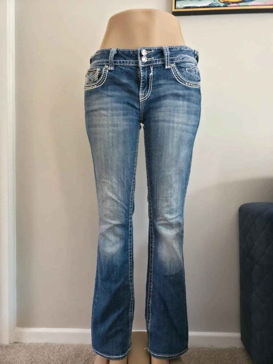 Vigoss Mid Rise Bling Bootcut Jeans UK Size 14 Tall