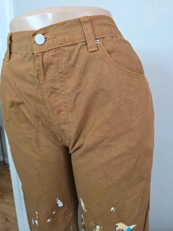 MNMl High Rise Straight Leg Paint Splatter Jeans UK Size 20