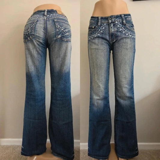 Big Spade Mid Rise Wide Leg Bootcut Vintage Y2K Jeans UK Size 8 Tall