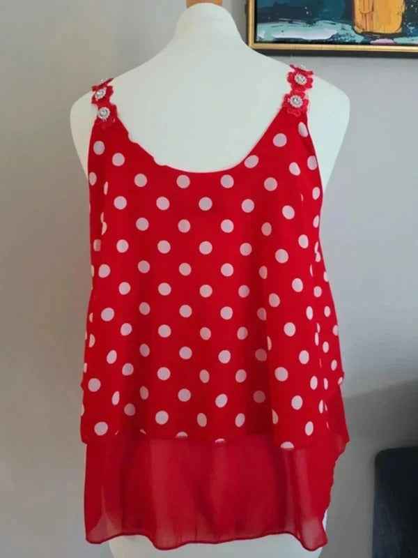 Sweet Lady Vintage Y2K Polka Dot Chiffon Cami Top UK Size 12/14