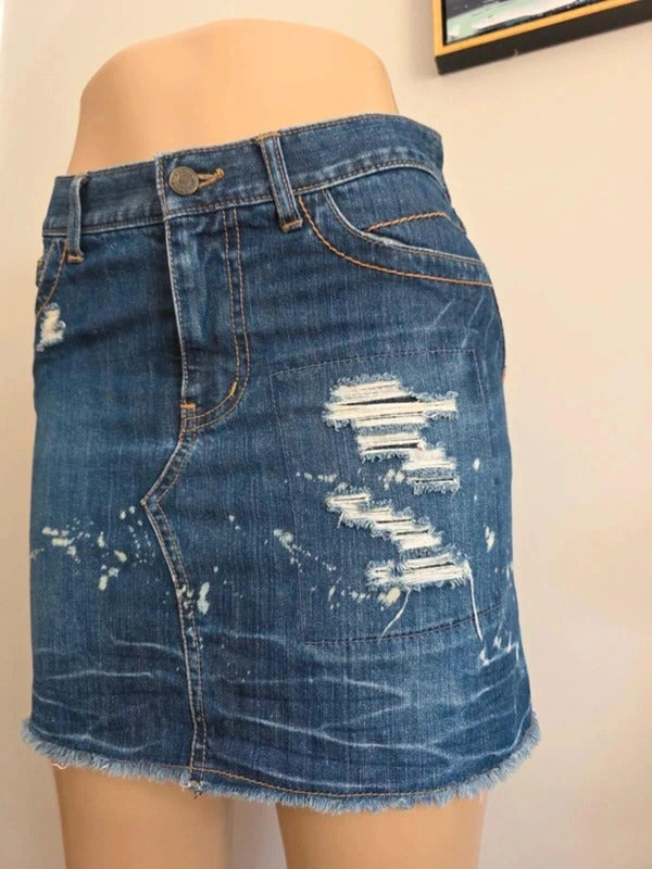Osmosis Vintage Y2K Distressed Denim Mini Skirt UK Size 8