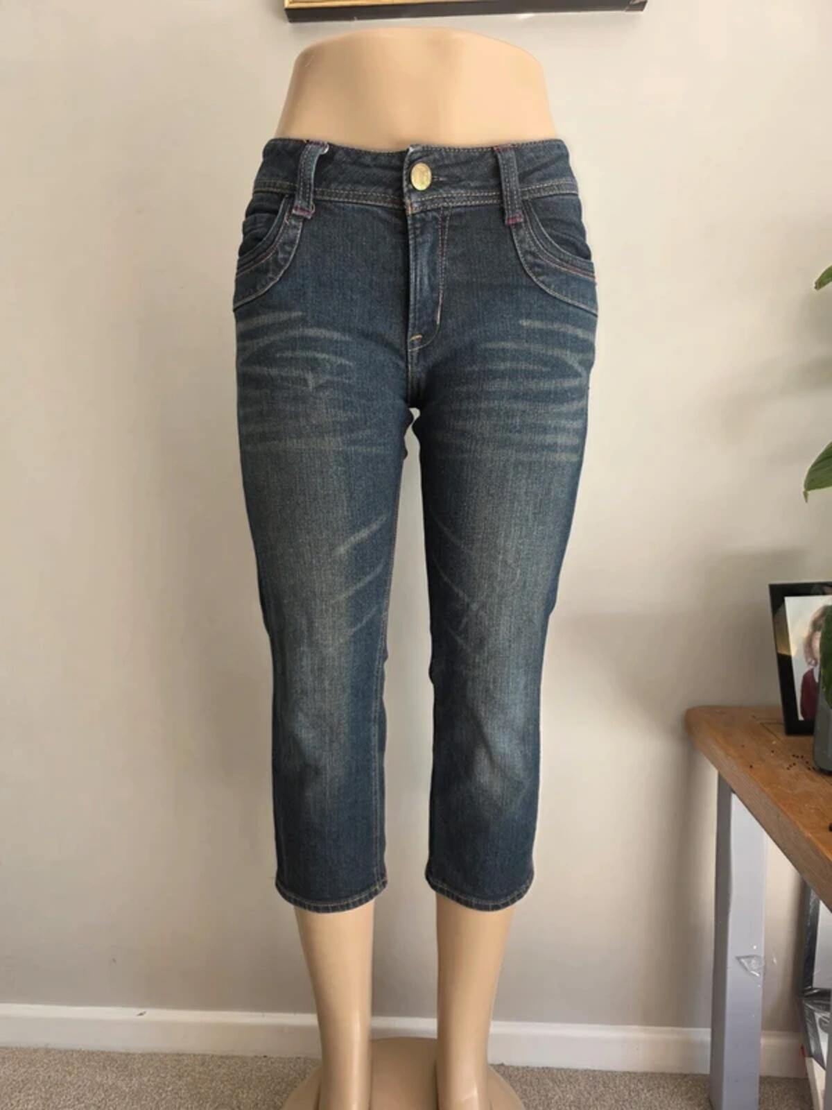 Vintage Y2K Navy Natural Mid Rise Cropped Jeans UK Size 10