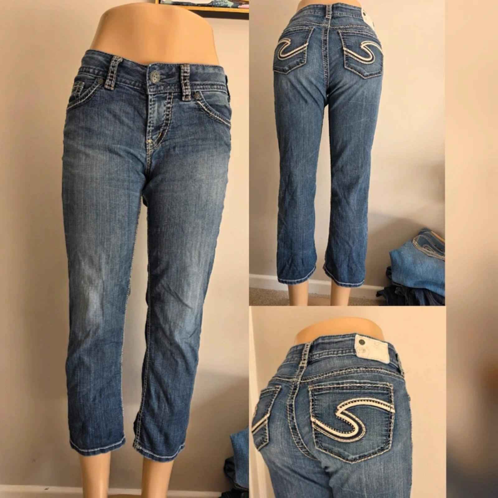 Silver Mid Rise Capri Cropped Jeans UK Size 8