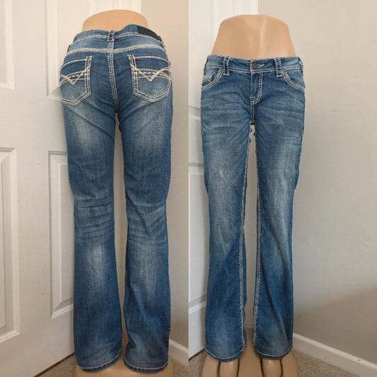 Rock & Roll Cowgirl Low Rise Bootcut Vintage Y2K Jeans UK Size 8 Tall