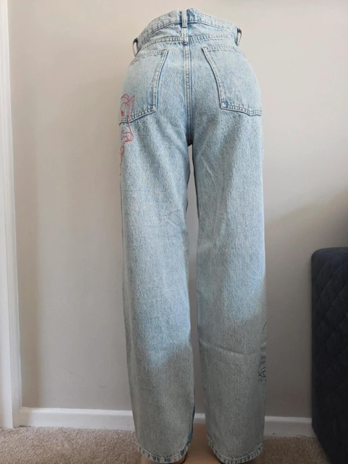 MNG High Rise Baggy Graphic Vintage Y2K Jeans UK Size 8