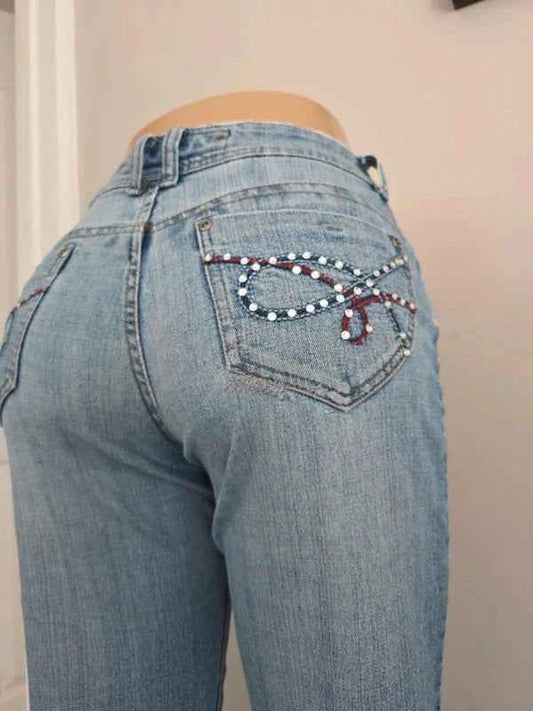 X-Mail Mid Rise Wide Leg Bootcut Vintage Y2K Jeans UK Size 10/12 Petite