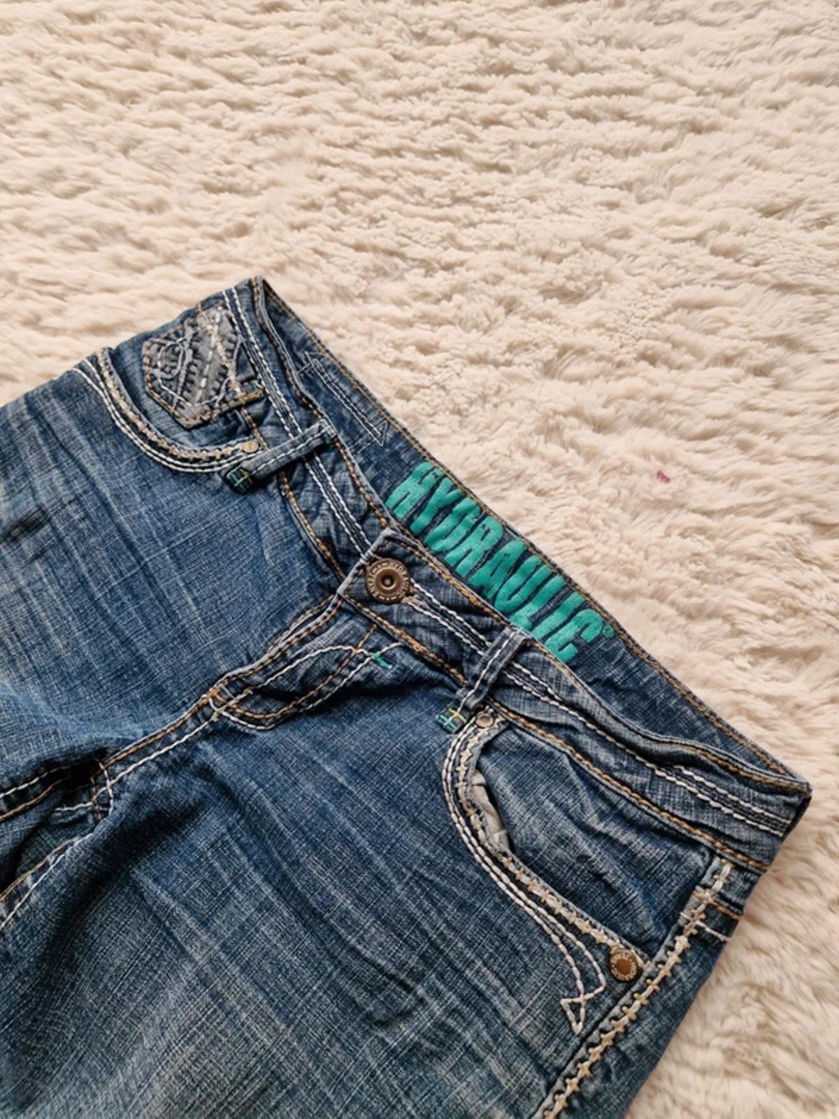 Y2K "Hydraulic" Low Rise Cropped Straight Cute Pocket Detail Indie Grunge Denim UK 12