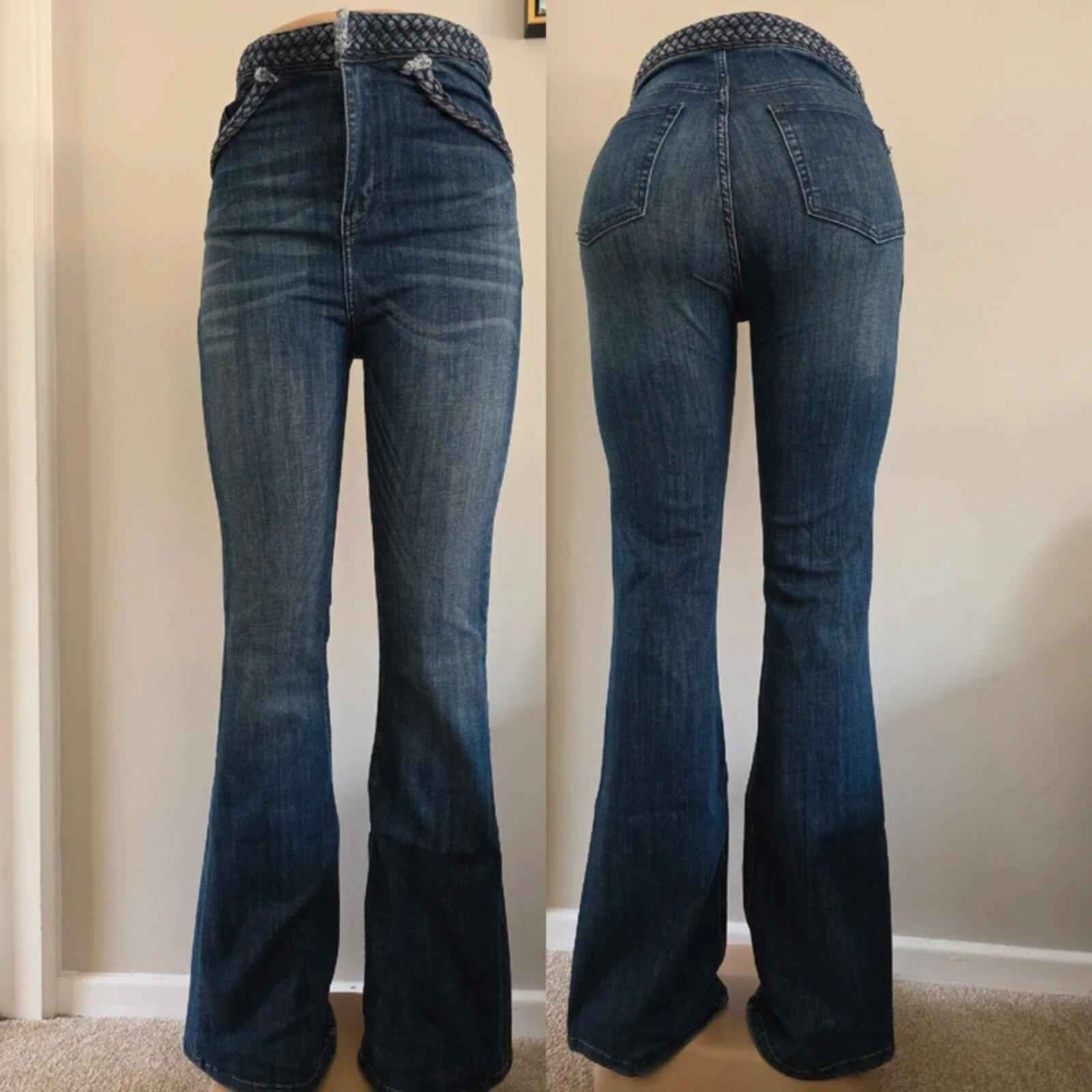 Never Denim High Rise Flared Vintage Y2K Jeans UK Size 8 tall
