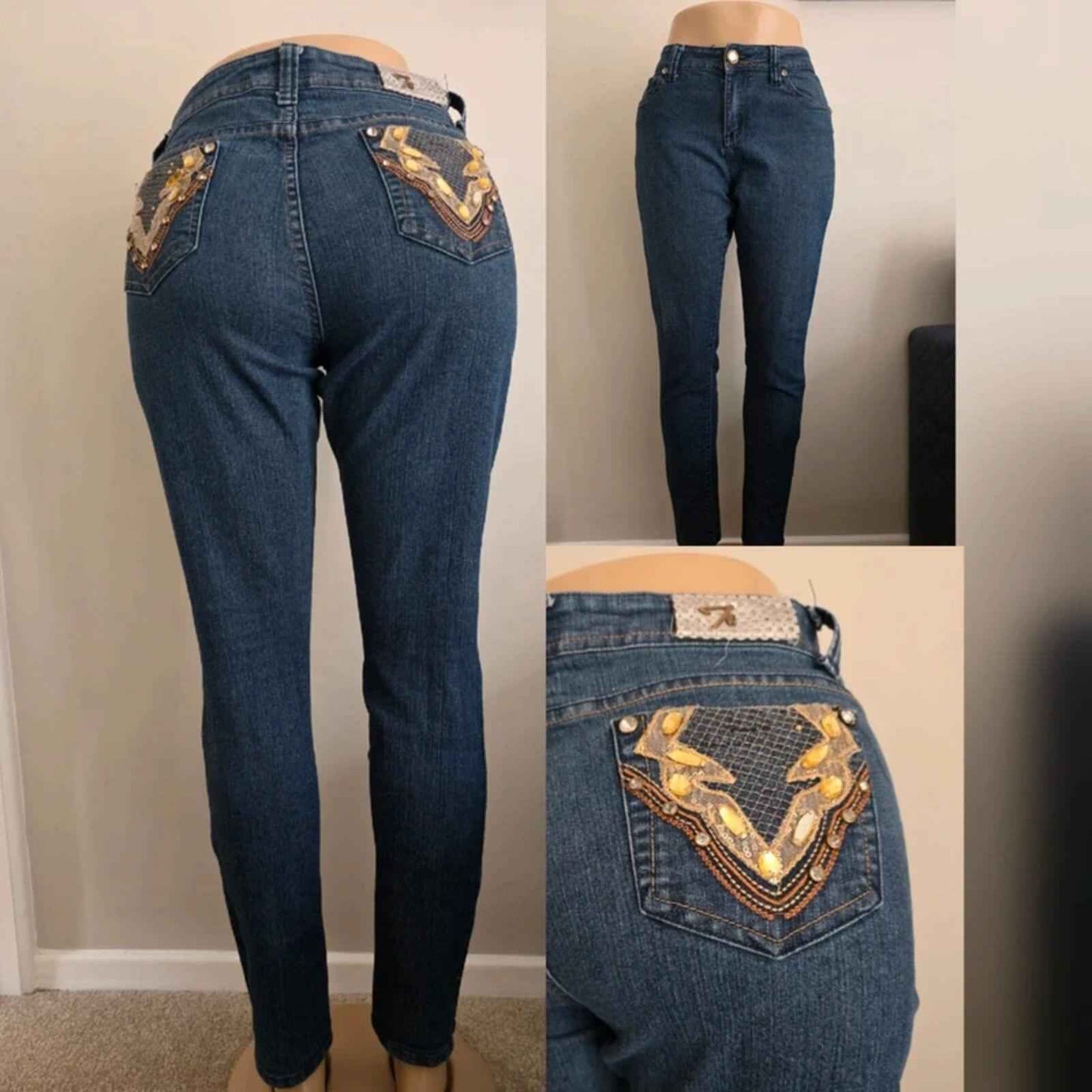 Vintage Y2K Twinkle Mid Rise Blingy Skinny Jeans UK Size 14