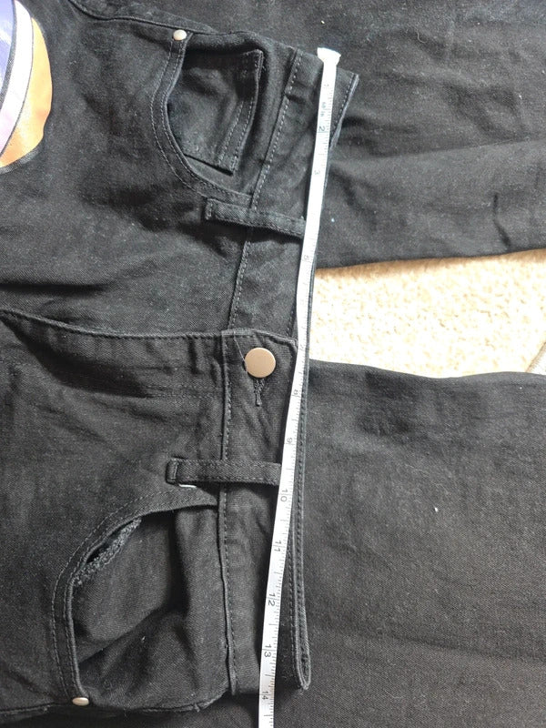 Machine Wide Leg Black Printed Jeans UK Size 8 Tall