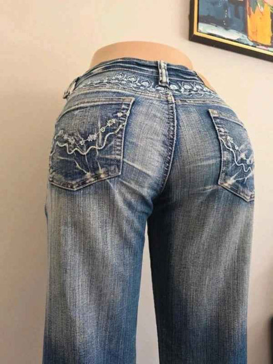 Big Spade Mid Rise Wide Leg Bootcut Vintage Y2K Jeans UK Size 8 Tall