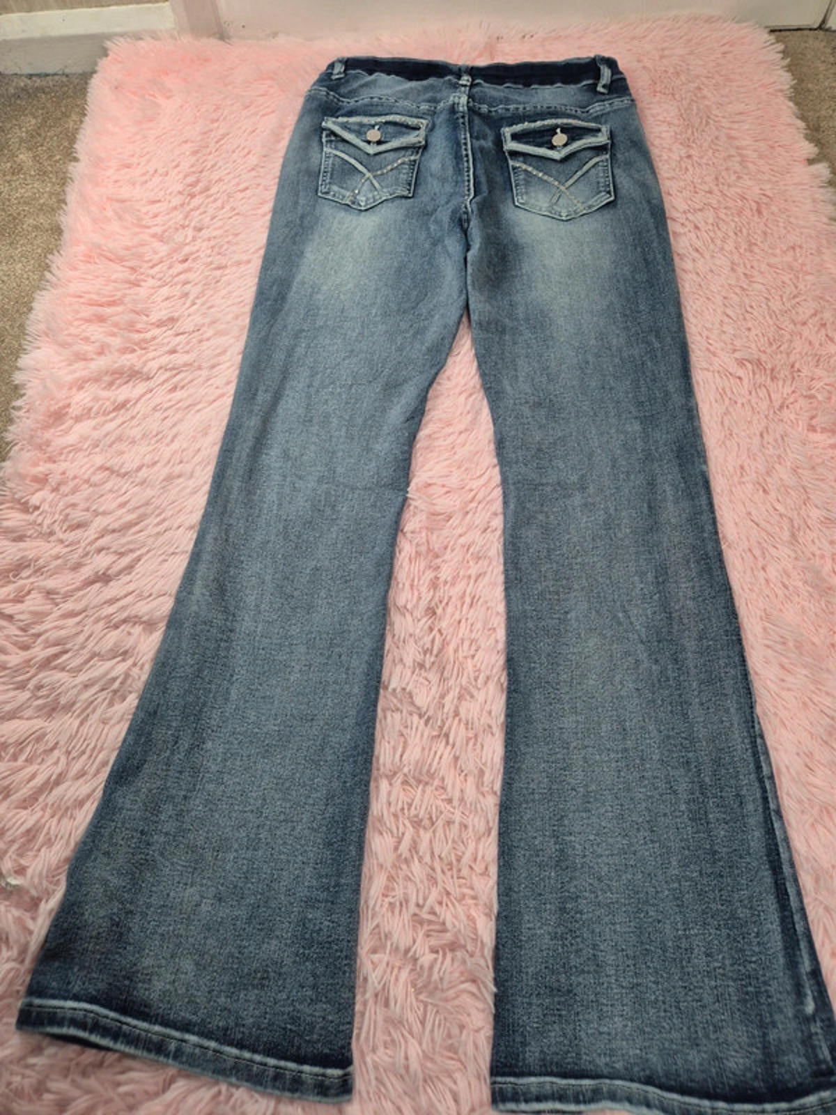 Vintage Y2K Embroidered Bootcut Jeans No Label Mid Rise UK 8 Petite
