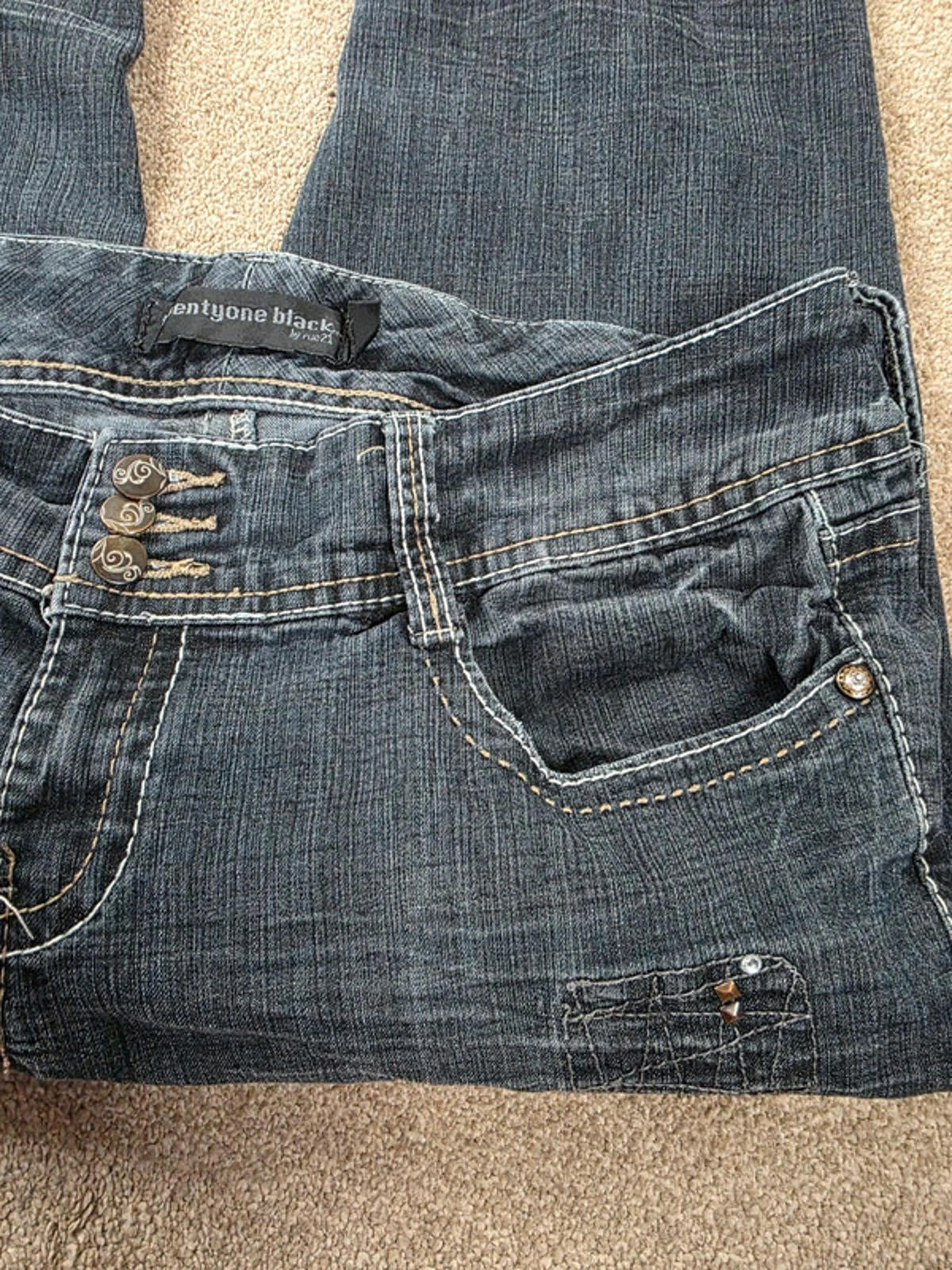 Vintage Y2K Twentyone Black Low Rise Skinny Jeans UK Size 14