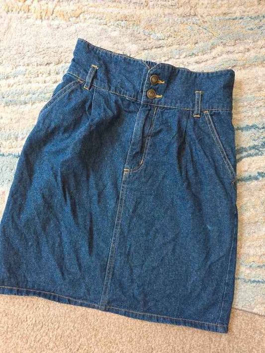 Japanese Elastic Waist Denim Midi Skirt UK Size 6