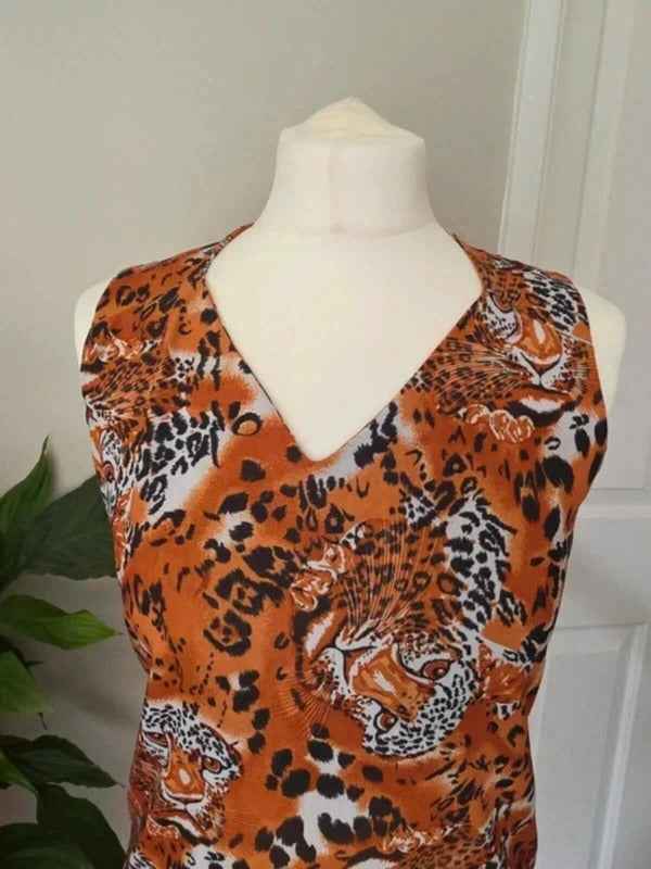 Saix Woman Leopard Print Shimmer Stretch Top UK Size 10