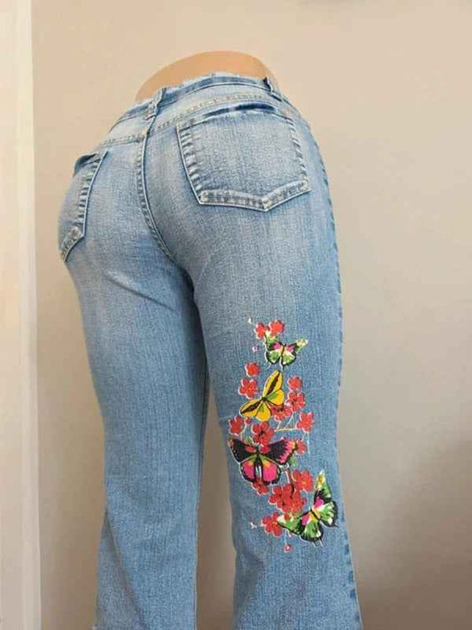Faded Glory Mid Rise Capri Vintage Y2K Embroidered Jeans UK Size 6/8