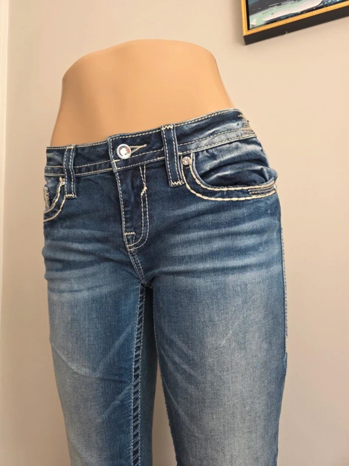 Vigoss Low Rise Capri Bling Vintage Y2K Jeans UK Size 8