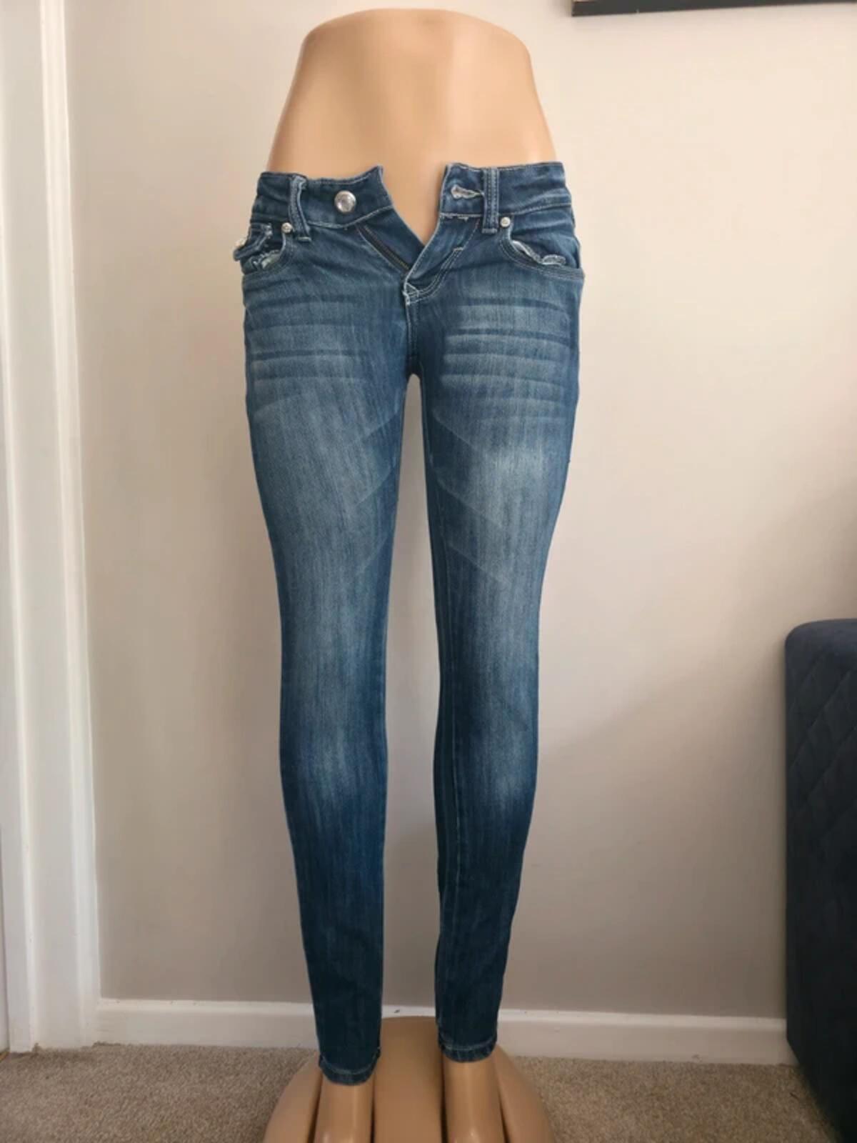 Rock & Love Ultra Low Rise Skinny Vintage Y2K Bling Jeans UK Size 4