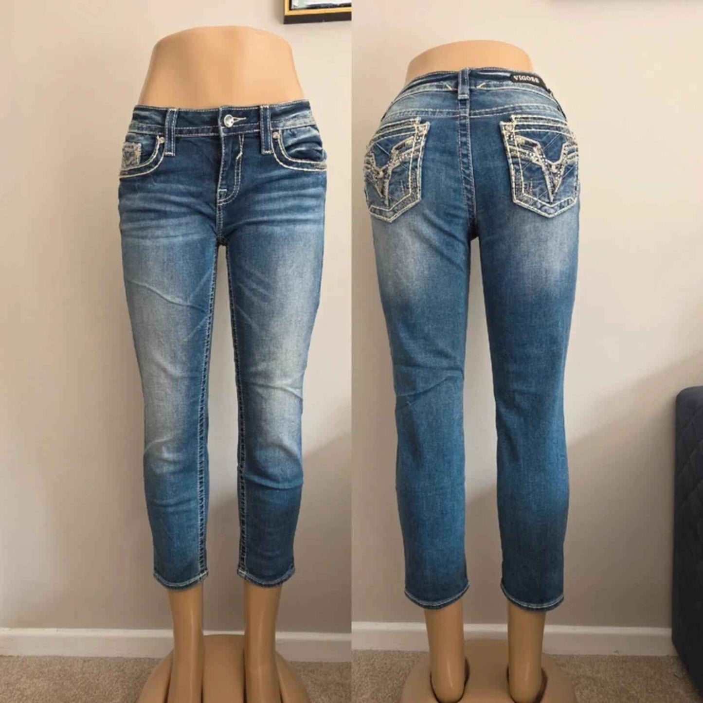 Vigoss Low Rise Capri Bling Vintage Y2K Jeans UK Size 8