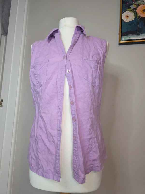 New Look Vintage Y2K Sleeveless Linen Blend Shirt UK Size 8