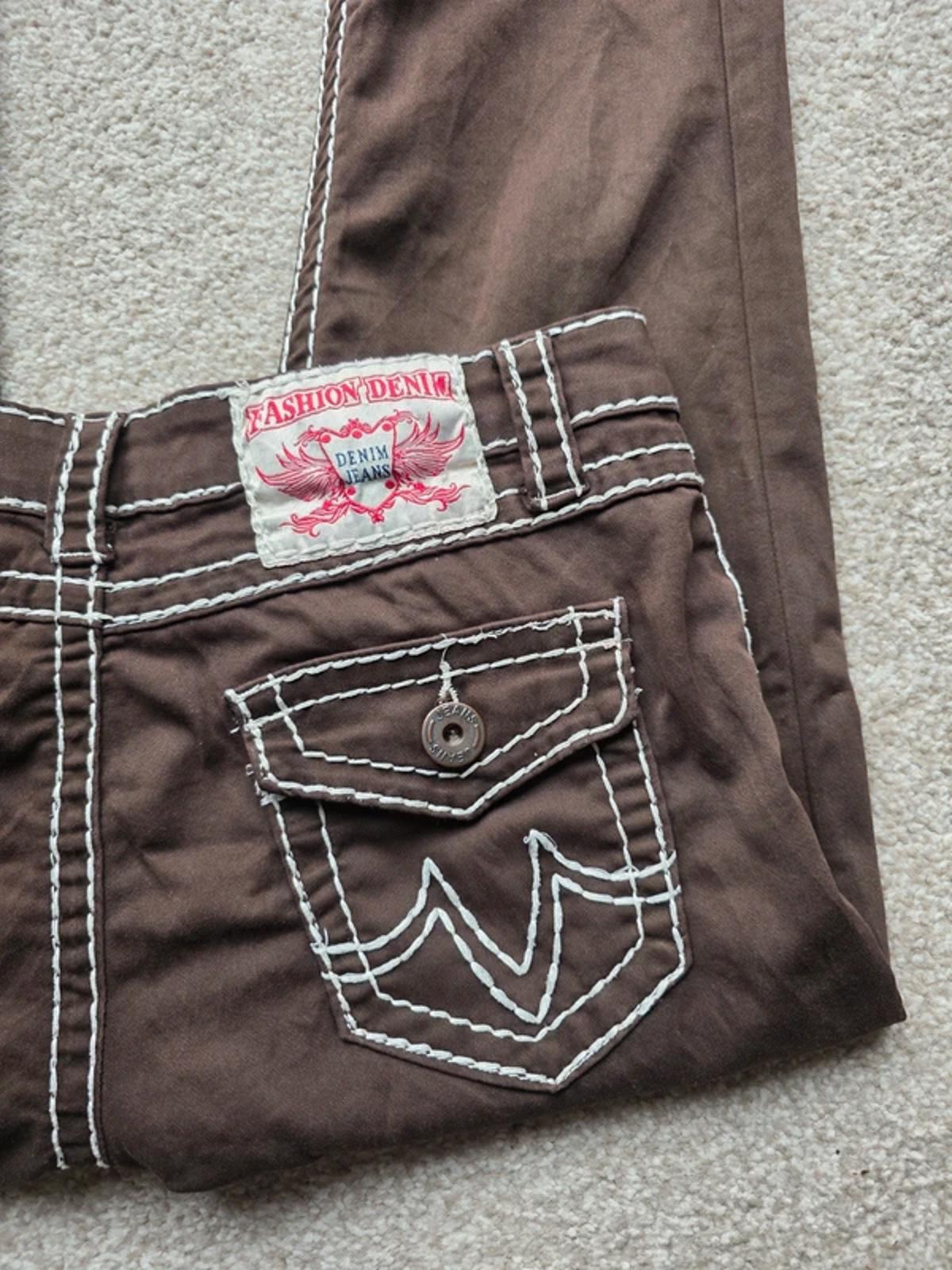 Vintage Y2K Slim Fit Jeans UK Size 10 Petite Brown Contrast Stitch
