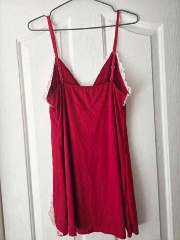 Vintage Y2K Red Lace Trim Slip Dress UK Size 12–14