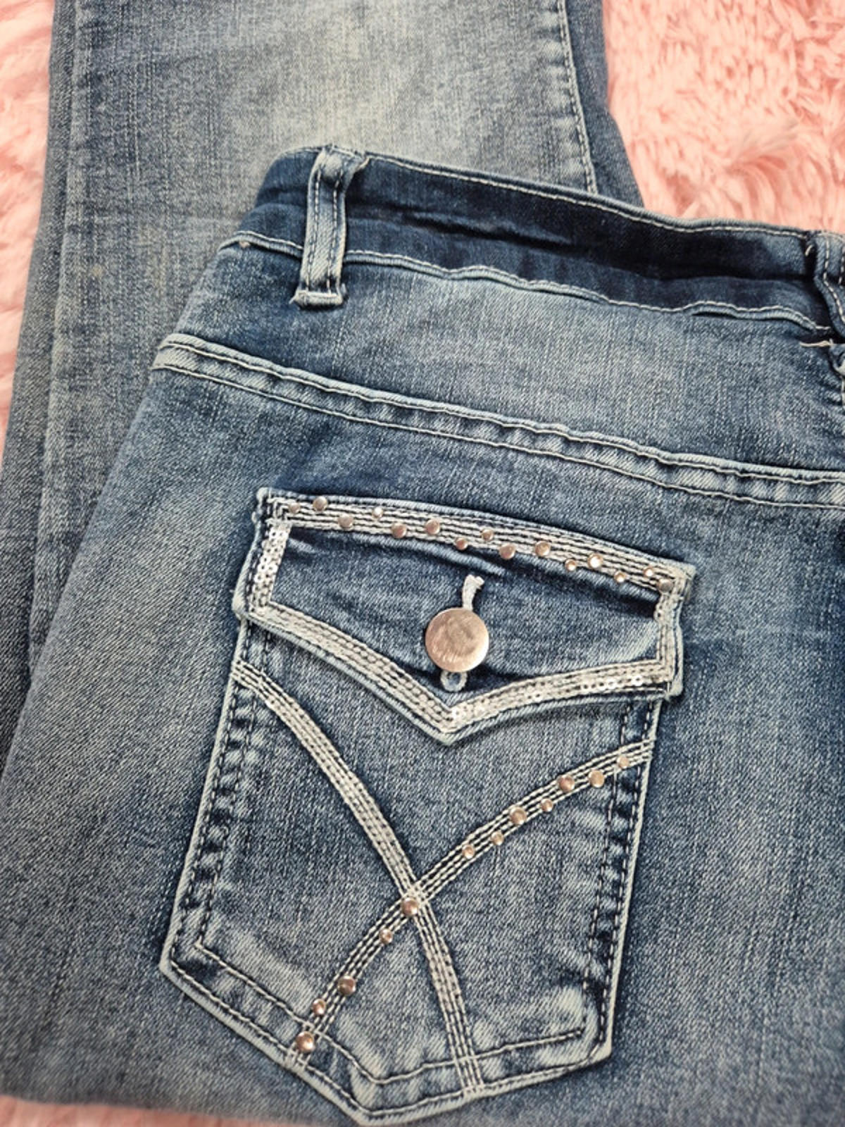 Vintage Y2K Embroidered Bootcut Jeans No Label Mid Rise UK 8 Petite