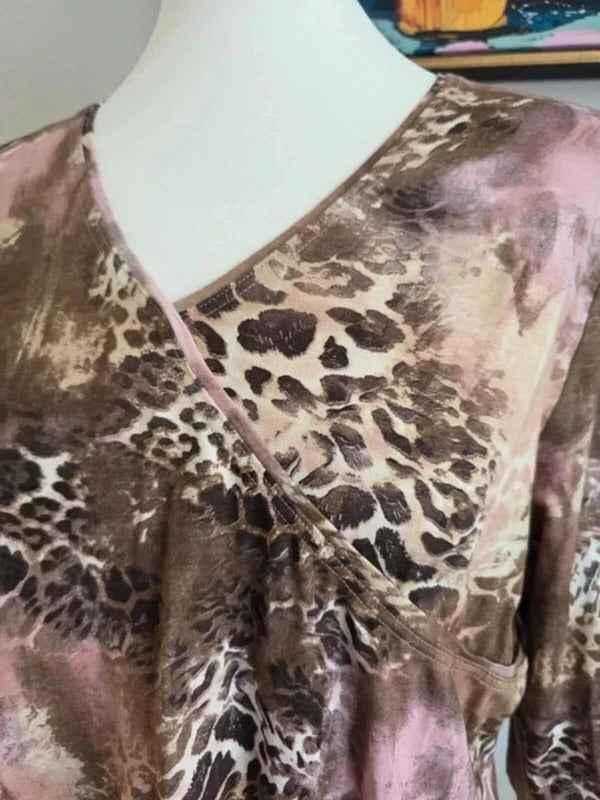 Vintage Y2K Fauser Collection Abstract Leopard Print Top UK Size 14/16