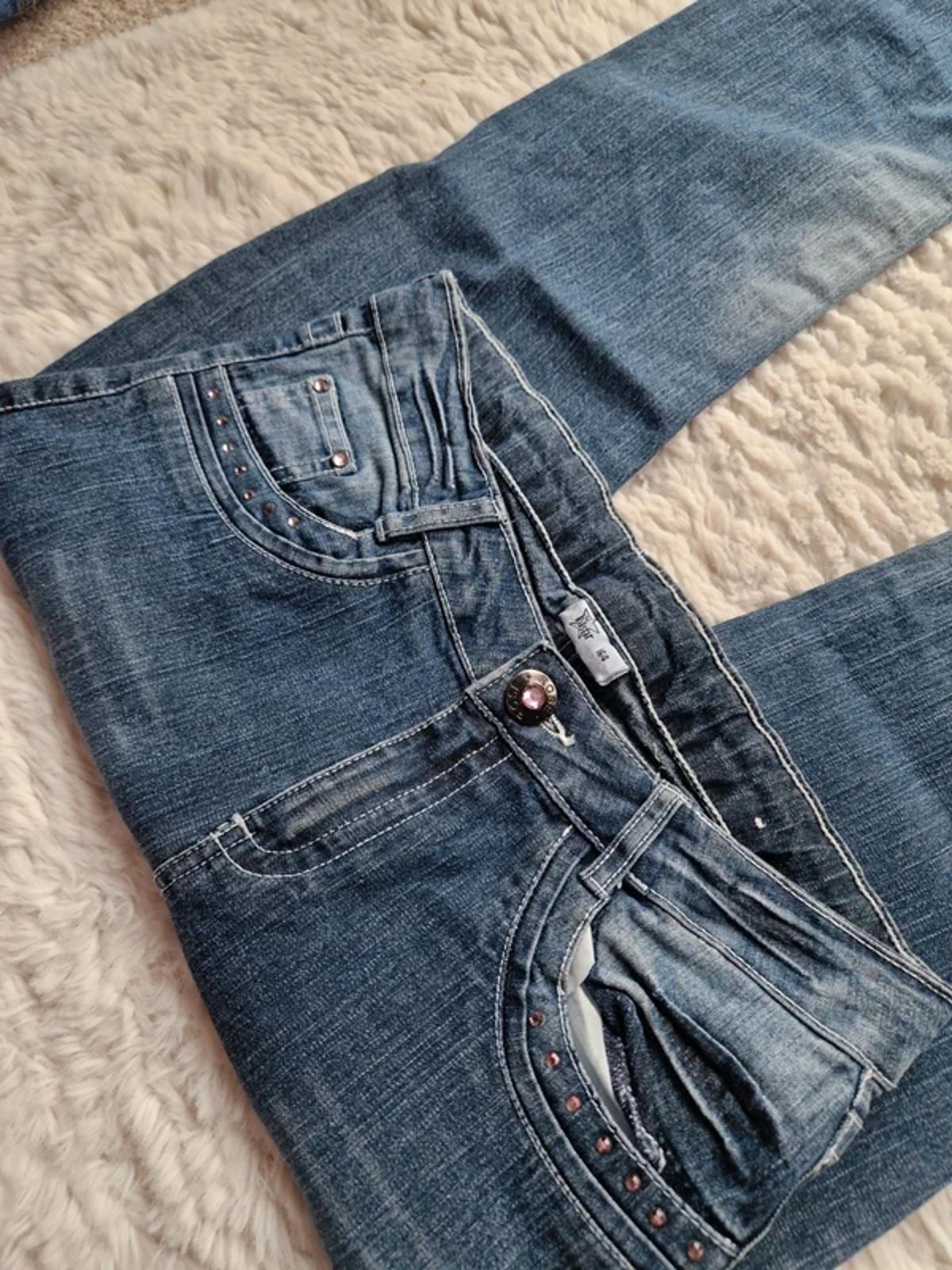 Y2K "Kikstar" Mid Rise Bootcut Petite Pink Detail Festival Grunge Denim UK 10