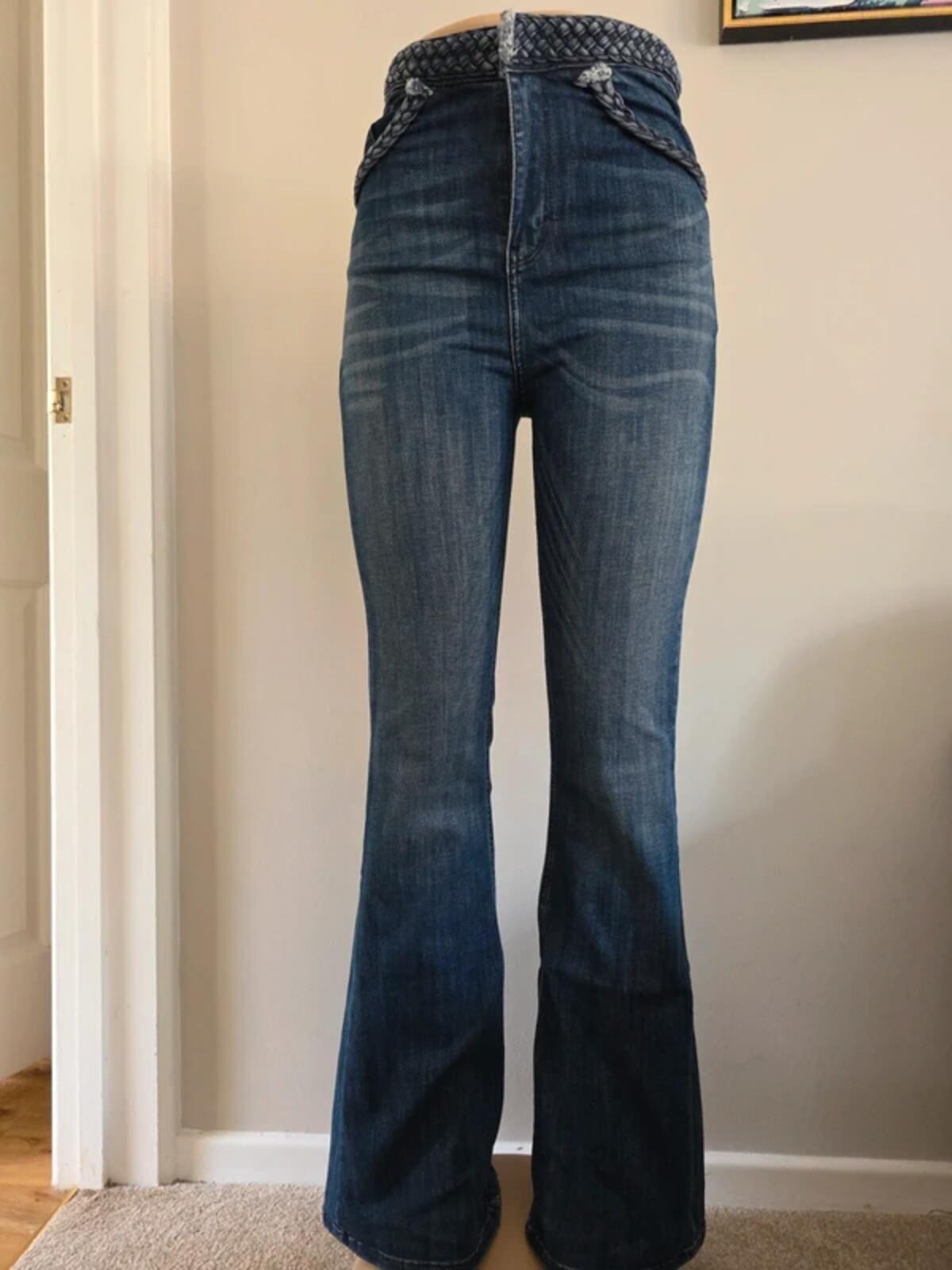 Never Denim High Rise Flared Vintage Y2K Jeans UK Size 8 tall