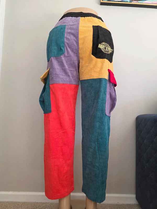 Aelfric Eden High Rise Colour Block Corduroy Cargo Trousers UK Size 10/12