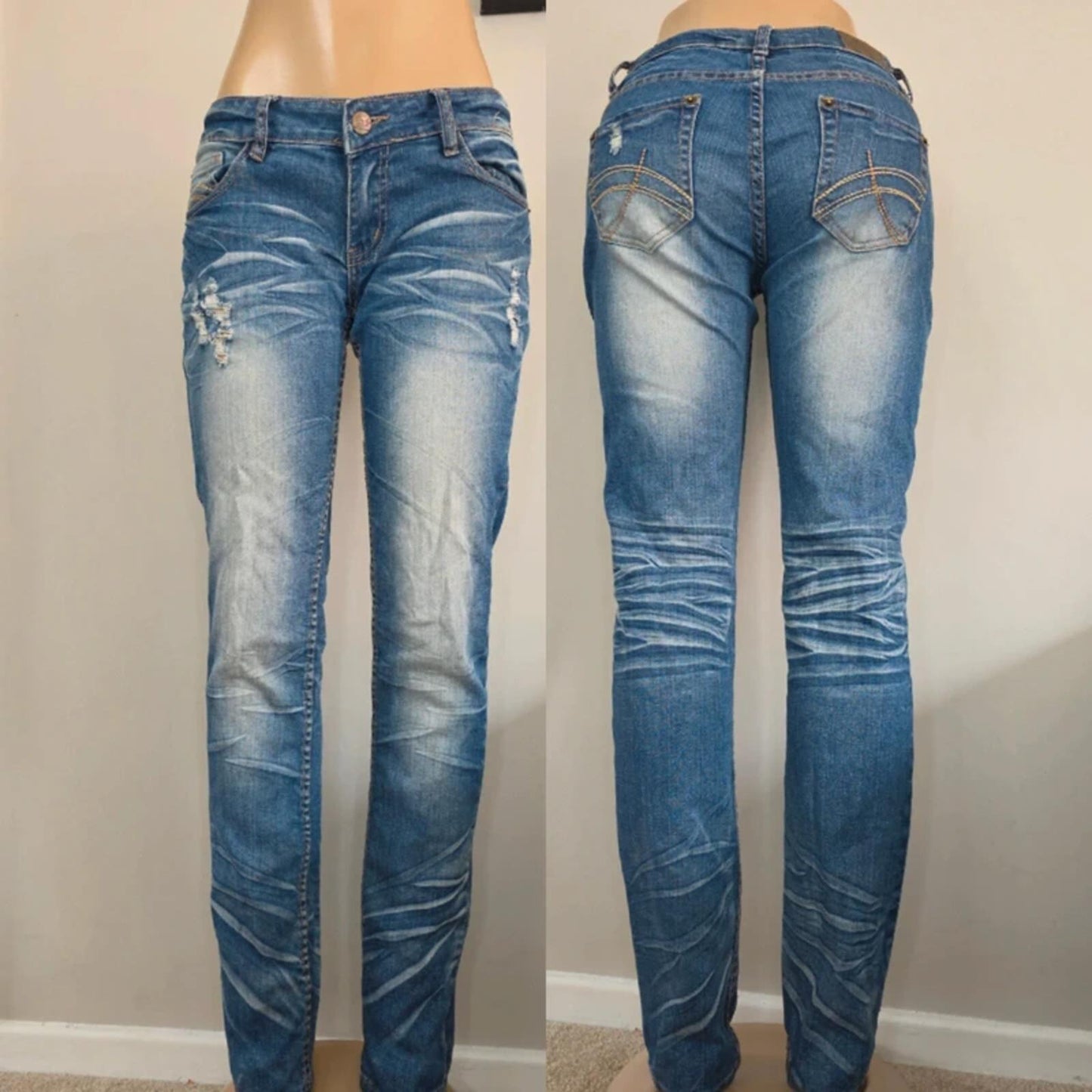 Two Days Later Ultra Low Rise Straight Vintage Y2K Jeans UK Size 8 Tall