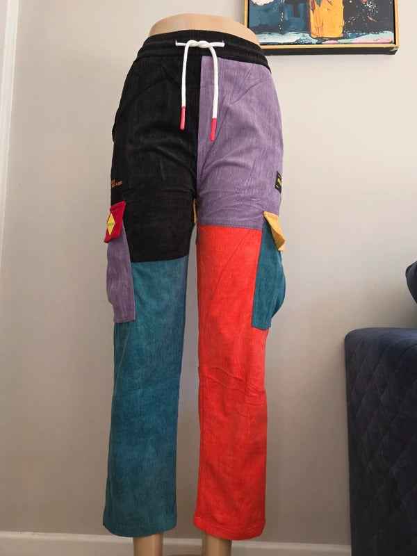 Aelfric Eden High Rise Colour Block Corduroy Cargo Trousers UK Size 10/12